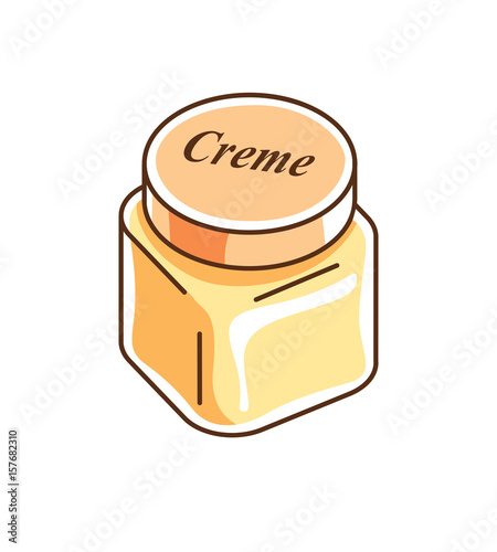 Vector illustration of elegant facial creme mask bottle isolated on white background. Clipart cosmetic advertisement.