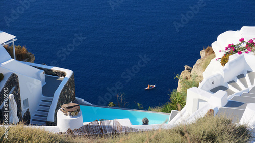 Photo of iconic Santorini volcanic island at summer, Cyclades, Greece