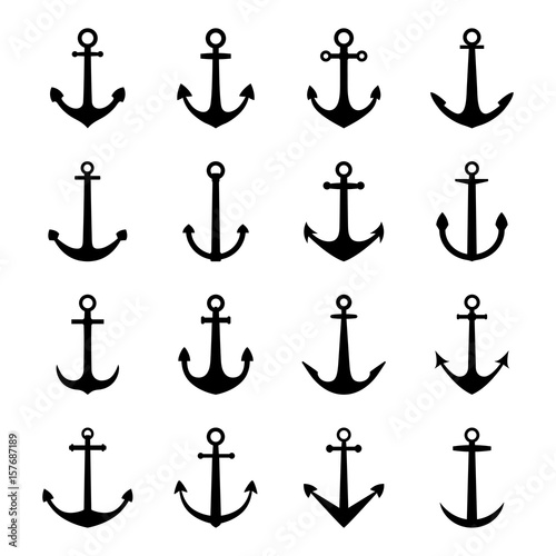 Set of silhouettes of anchors, vector illustration