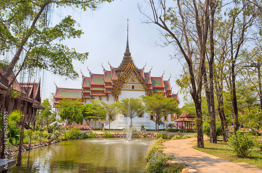 SAMUT PRAKAN, THAILAND, MARCH, 6, 2017 - Dusit Maha Prasat Palace (The Grand Palace)  in Ancient City Park, Muang Boran, Samut Prakan province, Thailand