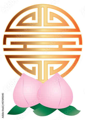 Chinese Longevity Symbol with Peaches vector Illustration