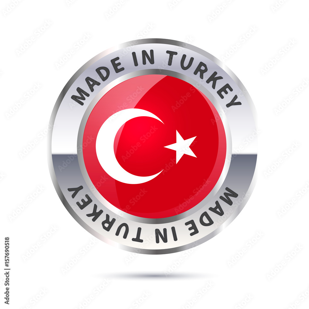 Metal badge icon, made in Turkey with flag