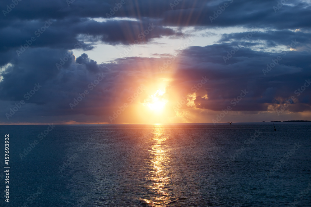 Ocean at sunset. Polynesia. Tahiti