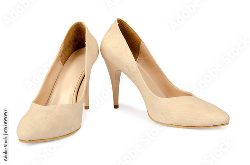 Beige woman shoes isolated on a white