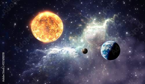 Fototapeta Naklejka Na Ścianę i Meble -  Exoplanets or Extrasolar planets on background nebula, illustration