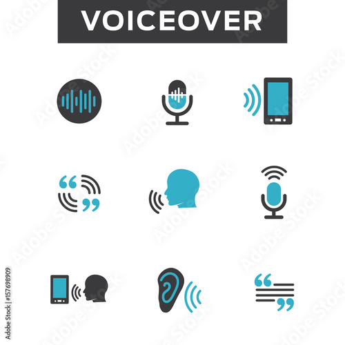 Voiceover or Voice Command Icon with Sound Wave Images