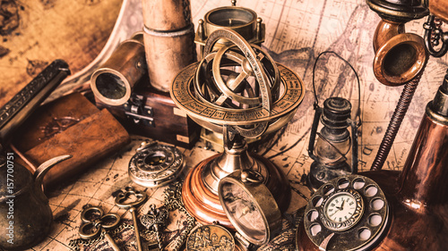 Antique compass, sundial compass and old collection