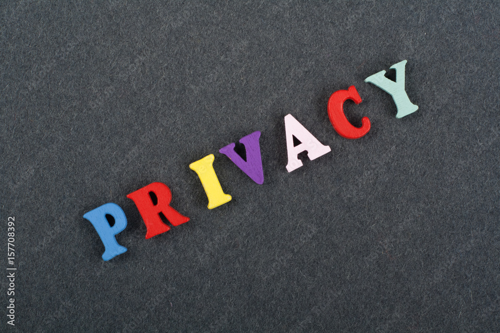 PRIVACY word on black board background composed from colorful abc alphabet block wooden letters, copy space for ad text. Learning english concept. PRIVACY word on black board background composed from colorful abc alphabet block wooden letters, copy space for ad text. Learning english concept.