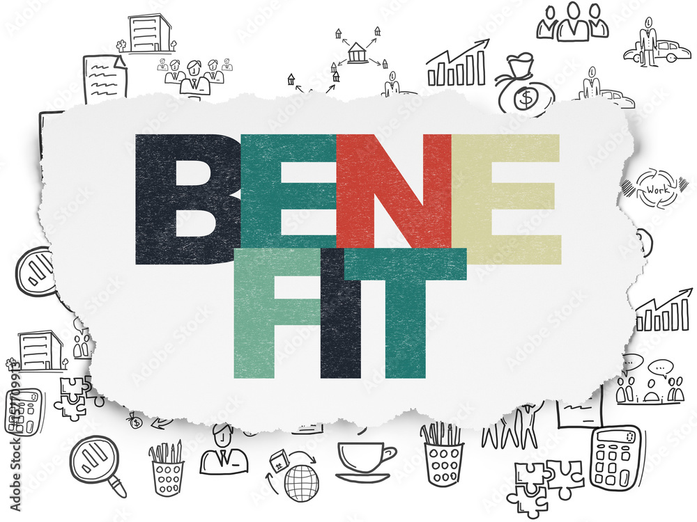 Business concept: Benefit on Torn Paper background
