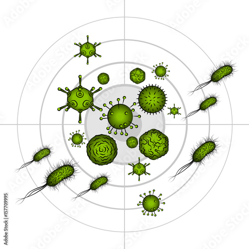 Influenza viruses and E coli Bacteria. Vector illustration