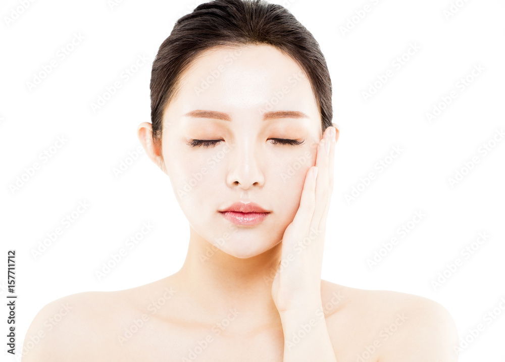 closeup young beautiful woman face isolated on white closeup young beautiful woman face isolated on white