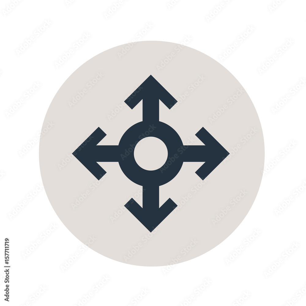 Icono plano cuatro flechas en circulo gris