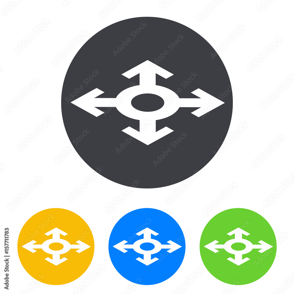 Icono plano cuatro flechas perspectiva en circulo varios colores Icono plano cuatro flechas perspectiva en circulo varios colores