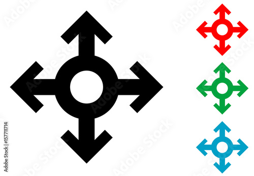 Icono plano cuatro flechas con circulo varios colores