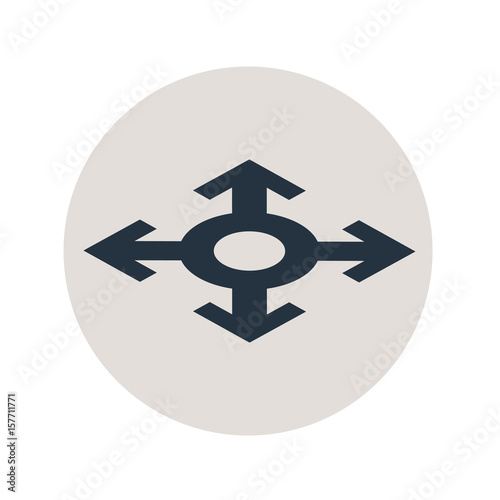 Icono plano cuatro flechas perspectiva en circulo gris