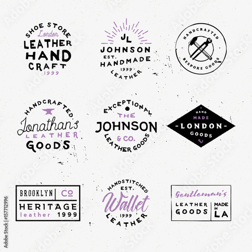 Leather goods vintage labels. Handcrafted leather goods badges