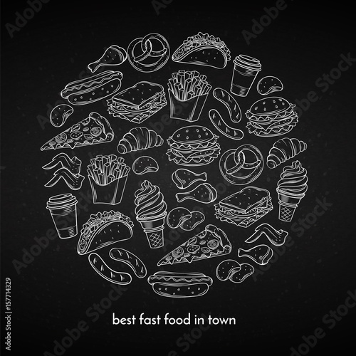 Poster with hand drawn fast food