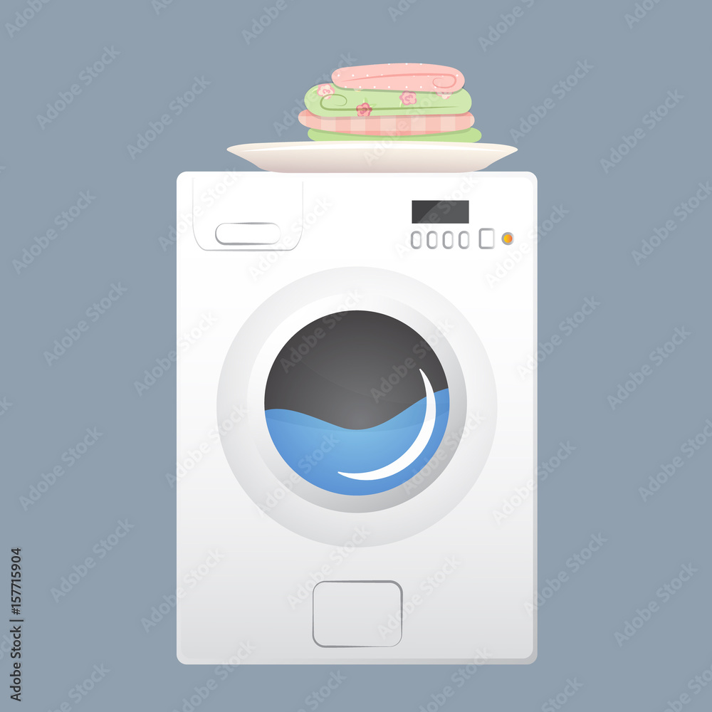 Washing machine with basket. Flat style vector illustration. Washing machine with basket. Flat style vector illustration.