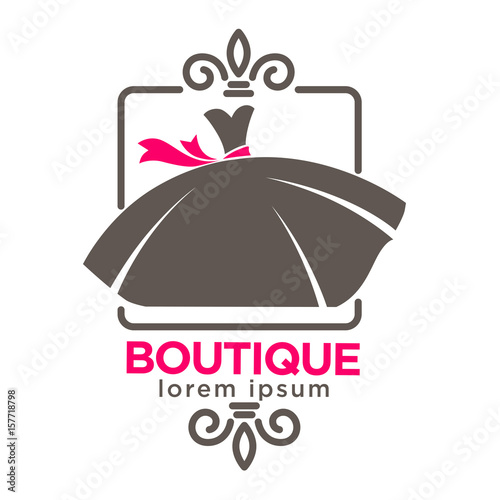 Dress boutique or fashion atelier salon vector icon template