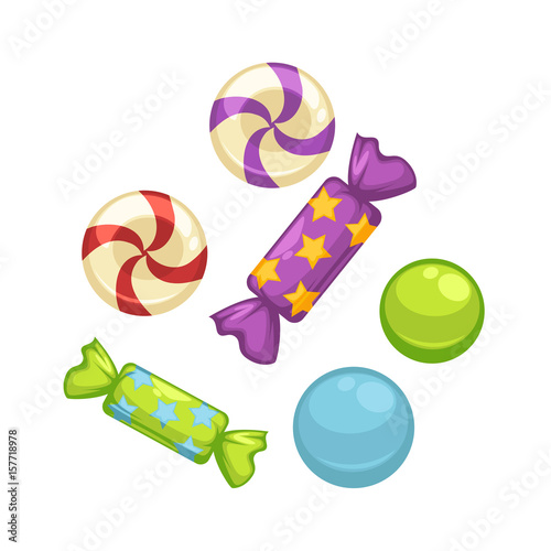 Candy comfits and caramel bonbons confectionery vector isolated flat icons