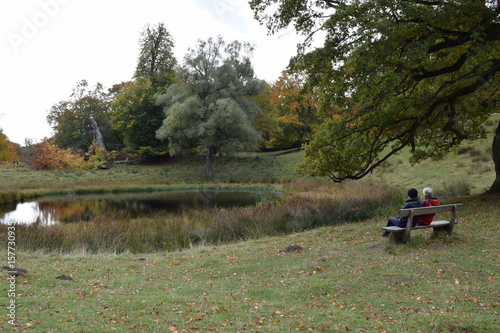 Couple on a bench by a lake