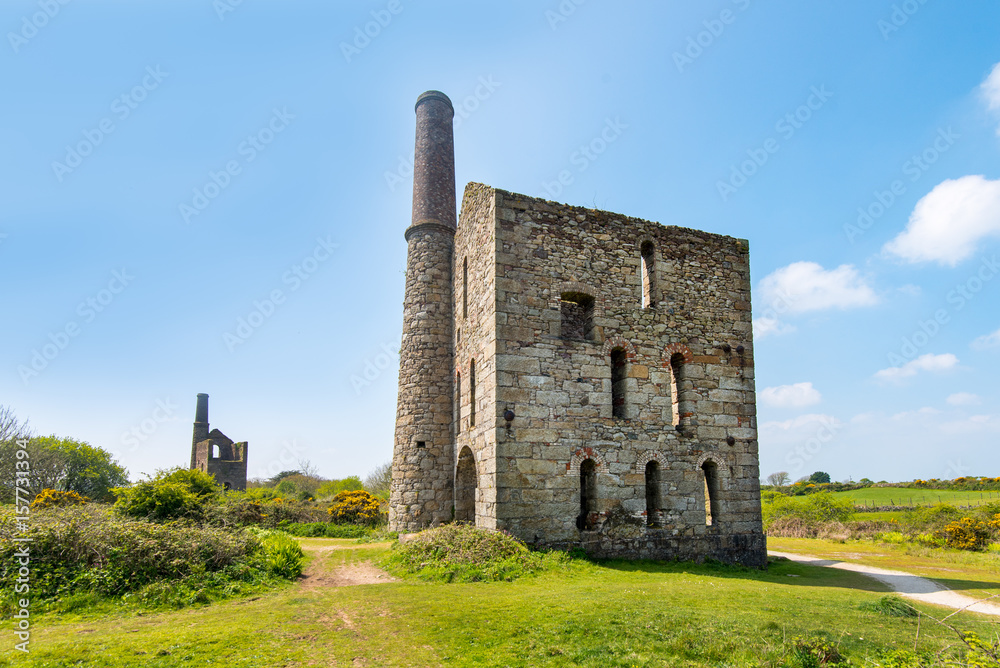 The pumping engine at Pascoe's Shaft, South Wheal France, Treskillard, Redruth, Cornwall, UK. Built in 1881, the building housed a 80 inch cylinder engine for pumping water from the mine workings.