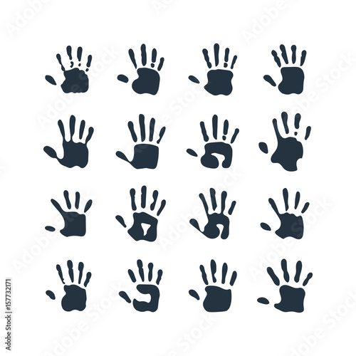 isolated abstract handprint 16 icon set, on white background