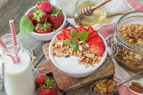 Breakfast - yogurt with granola and straberries