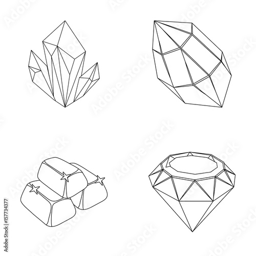 Crystals, minerals, gold bars. Precious minerals and jeweler set collection icons in outline style vector symbol stock illustration web.