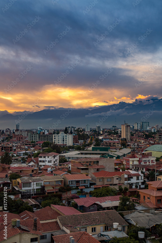 A view of a sunset in the city of Cochabamba Bolivia South America