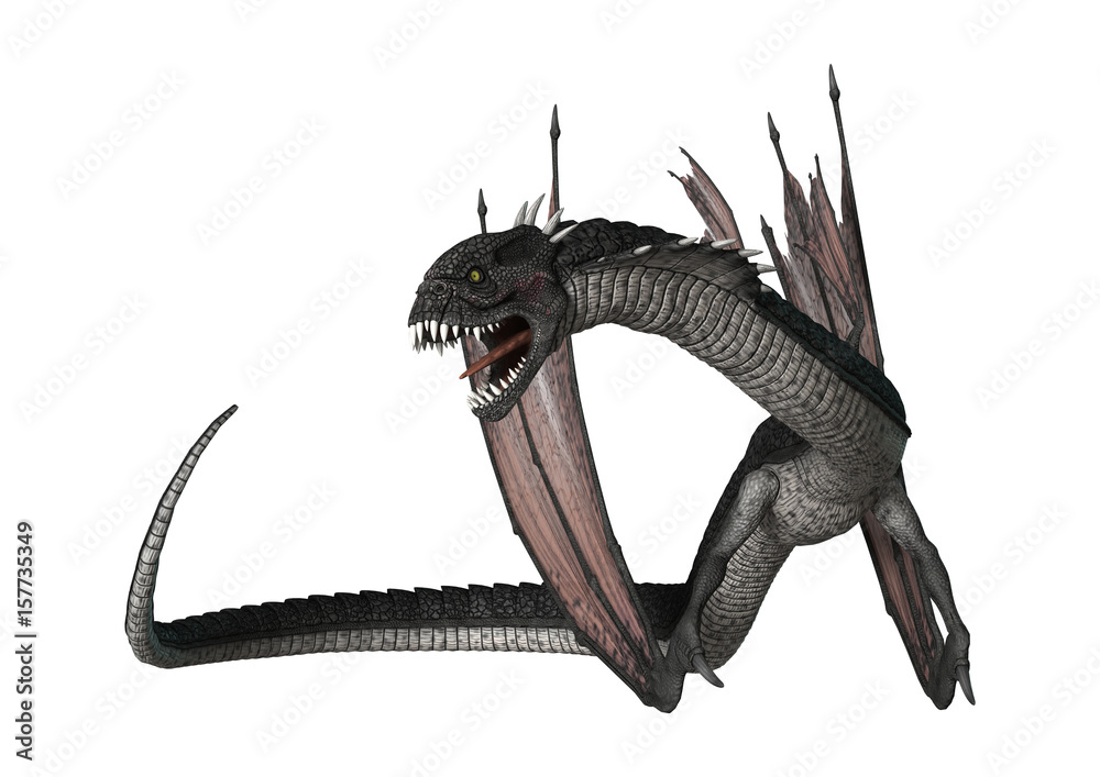 Naklejka premium 3D Rendering Fantasy Snake Dragon on White