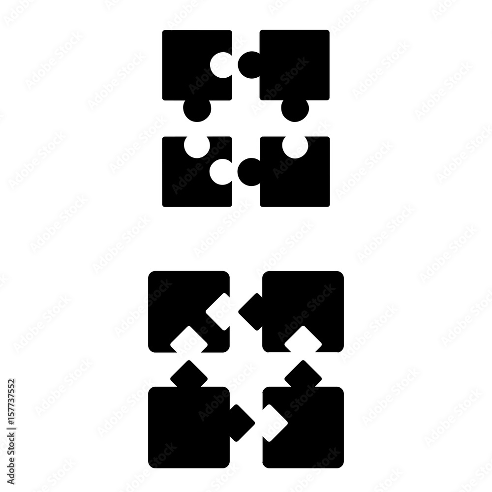 Set of 2 vectors. Pictogram puzzle icon. Black icon on white background. Set of 2 vectors. Pictogram puzzle icon. Black icon on white background.