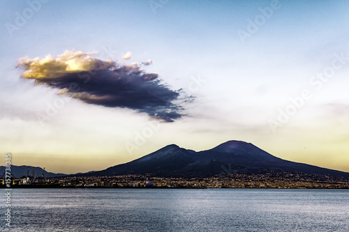 Landscape of Vesuvio with clouds as smoking, Naples Italy