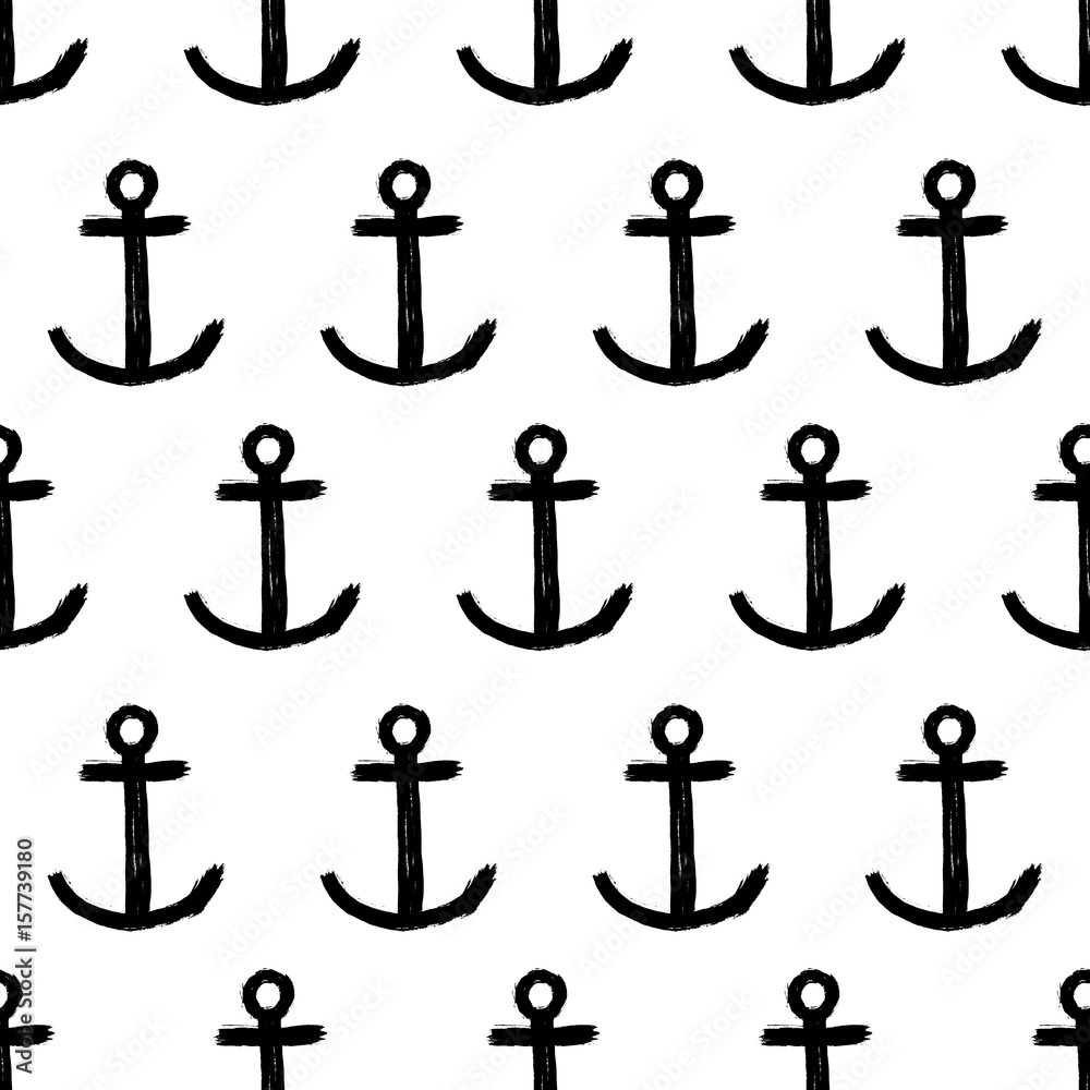 Seamless pattern with grunge hand-drawn anchors