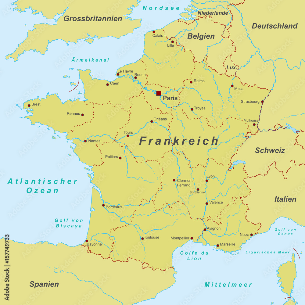 Frankreich - Landkarte (in Orange)