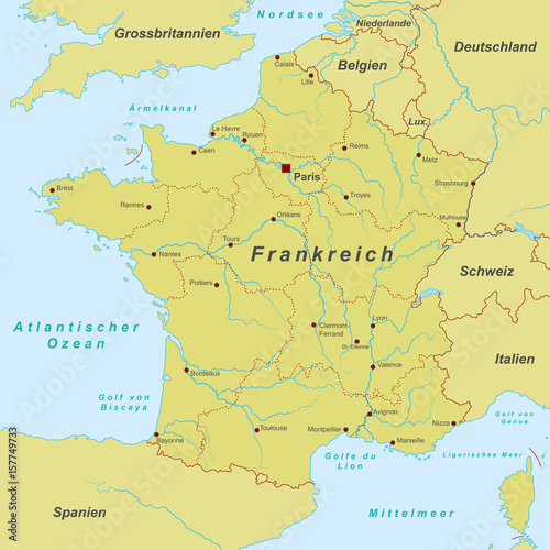 Frankreich - Landkarte  in Orange 