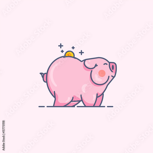 Piggy Bank Line Minimal Style Vector Illustration