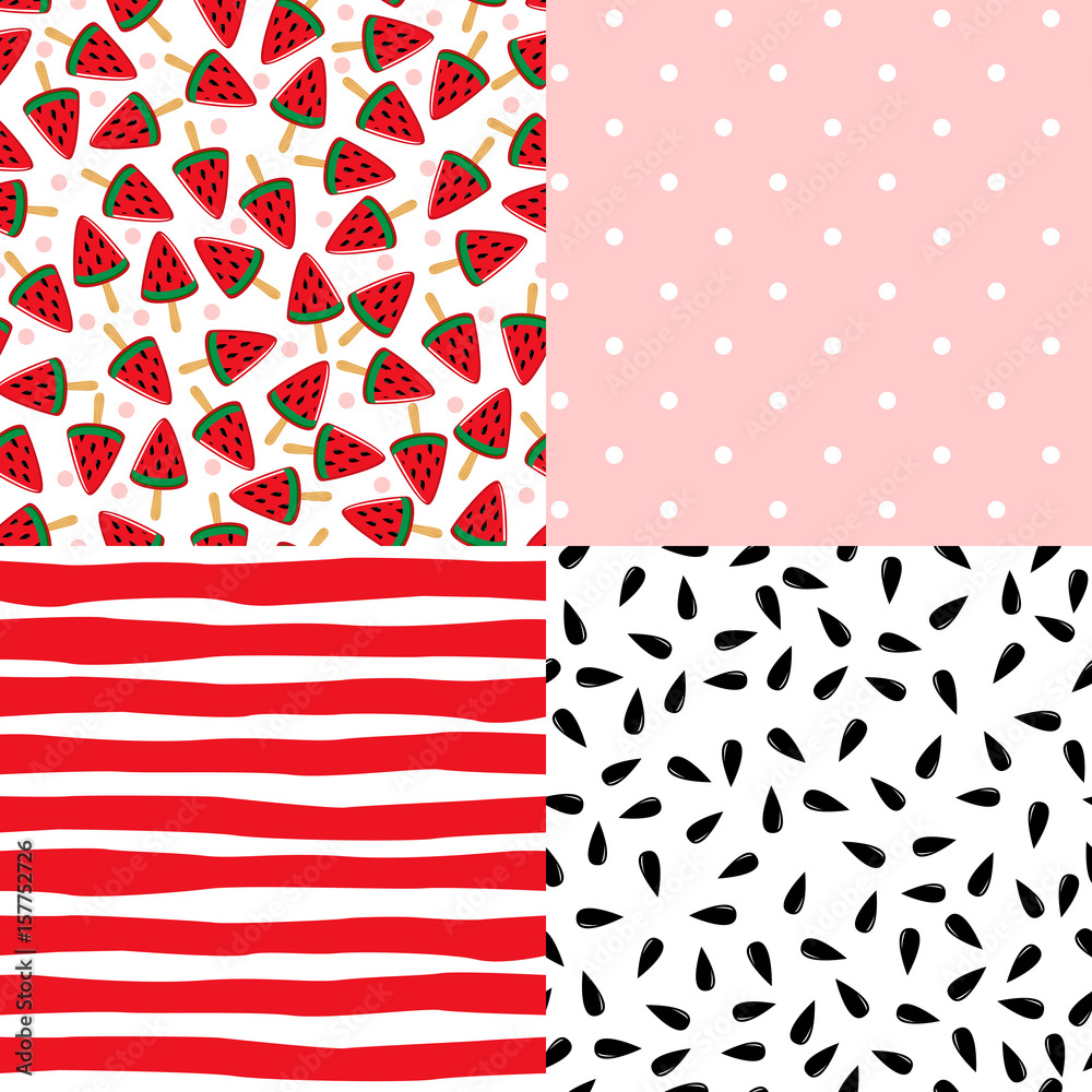 Set seamless pattern watermelon ice cream. Set seamless pattern watermelon ice cream.