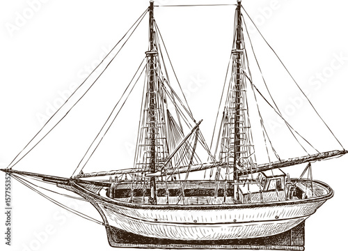 Drawing of a sailing fishing Greek boat