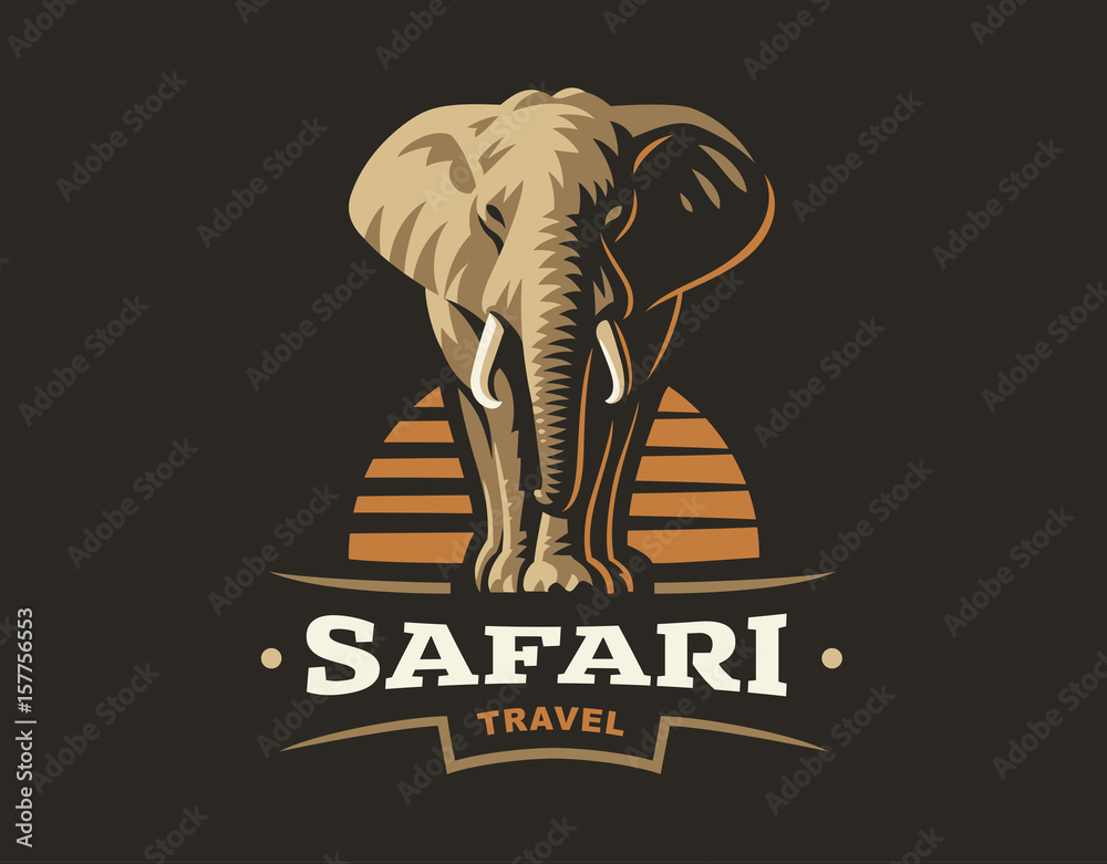 Fototapeta Afrykańskie safari słoń logo - ilustracja wektorowa, godło projekt na ciemnym tle