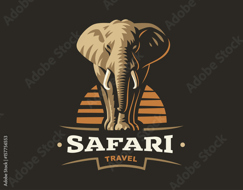 Fototapeta Afrykańskie safari słoń logo - ilustracja wektorowa, godło projekt na ciemnym tle