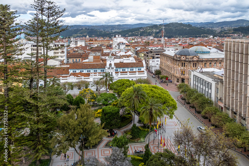 Aerial view of Cuenca city and Park Calderon - Cuenca, Ecuador