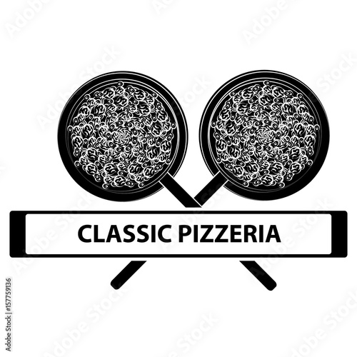 Pizza logo isolated on white backgroun. Food and cookingg. photo