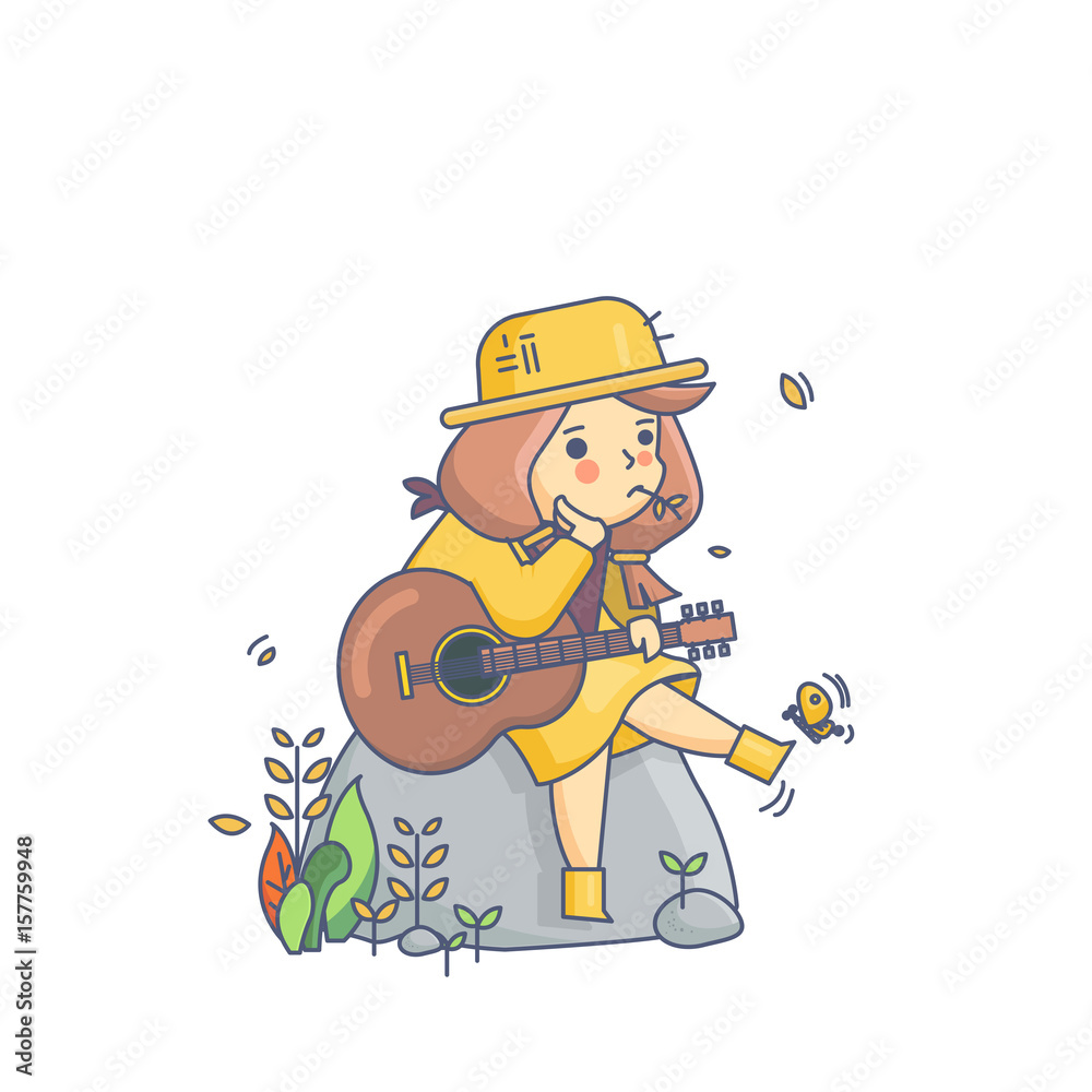 Fototapeta premium Country Girl and Guitar Character Vector Illustration