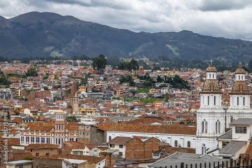 Aerial view of Cuenca city with Santo Domingo Church - Cuenca, Ecuador