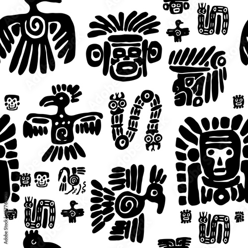 Seamless maya pattern. Black and white ethnic elements.