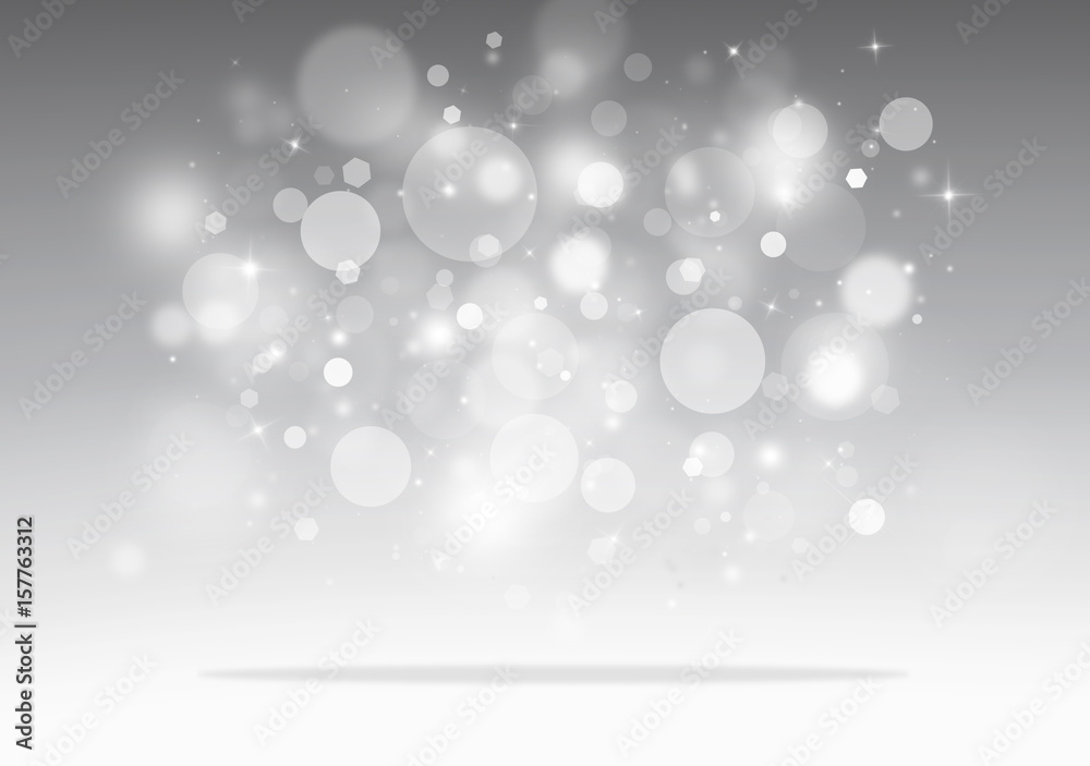 Naklejka premium Grey glitter sparkles rays lights bokeh Festive Elegant abstract background.