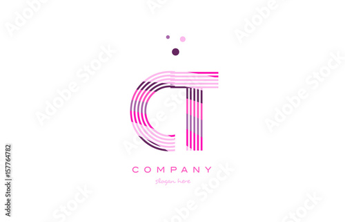 ct c t alphabet letter logo pink purple line icon template vector