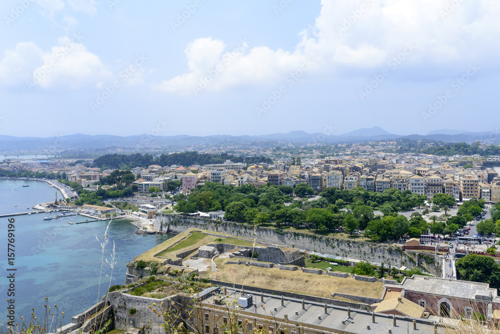 Panoramic aerial view of  Kerkyra, Corfu island in Greece. View from Old Fortress.