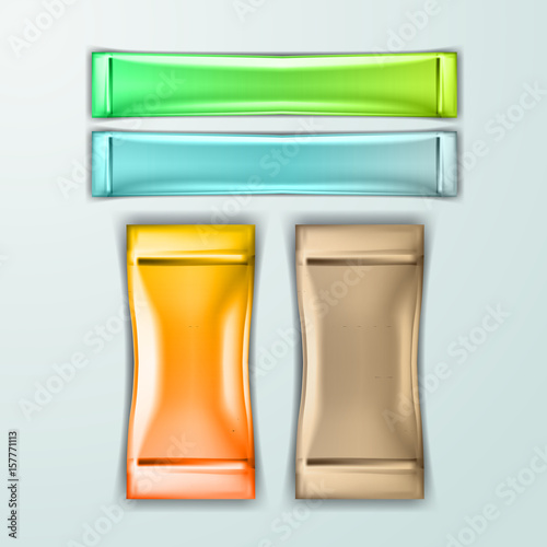 Mockup template for branding and product designs. Isolated realistic plastic flow pack with unique design. Easy to use for advertising branding and marketing.